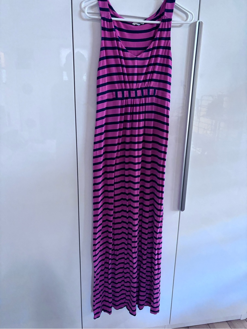 Boden coral/navy stripe maxi knit dress